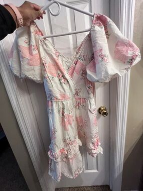 LoveShackFancy pink and white bow “Zelle” dress